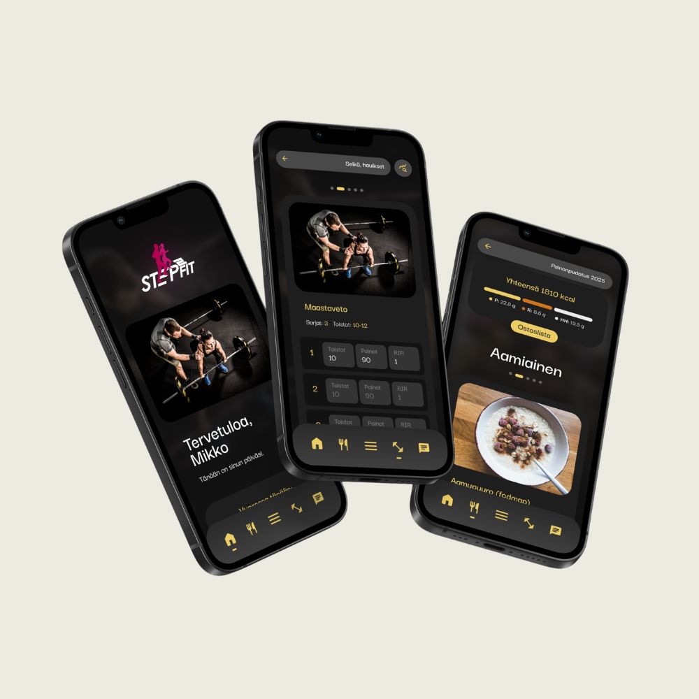 Step2Fit-valmennussovellus puhelimissa